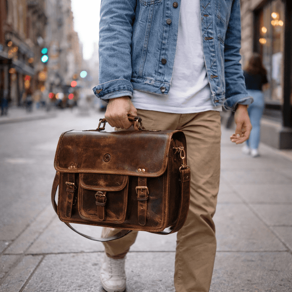 Ancona Leather Office Bag 15" - Dark Brown - Aaron Leather Goods