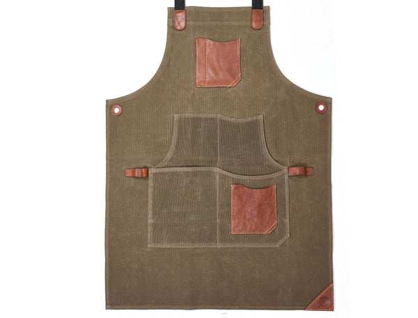 Turin Waxed Canvas Apron - Pickle Green - Aaron Leather Goods