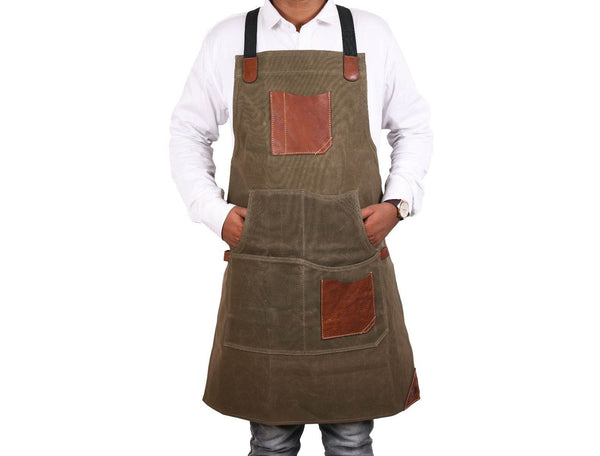 Turin Waxed Canvas Apron - Pickle Green - Aaron Leather Goods