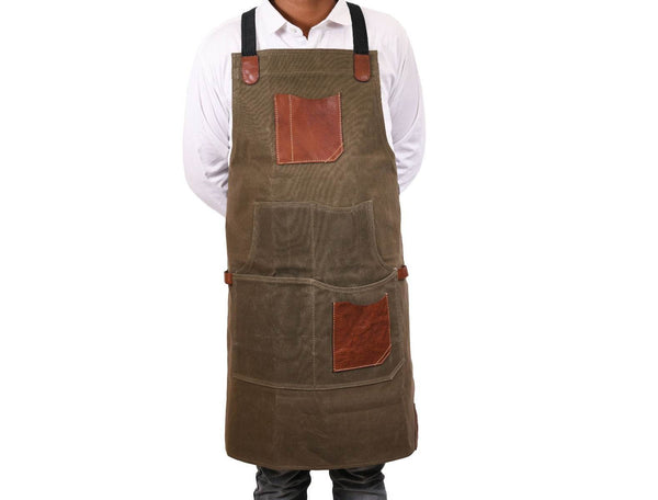Turin Waxed Canvas Apron - Pickle Green - Aaron Leather Goods