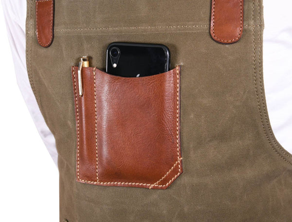 Turin Waxed Canvas Apron - Pickle Green - Aaron Leather Goods