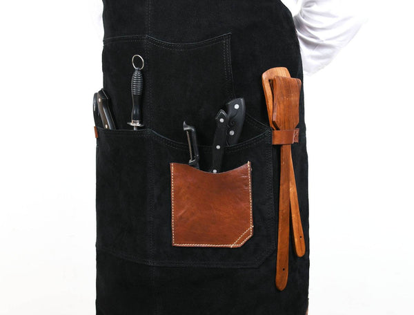 Serena Suede Apron - Raven Black - Aaron Leather Goods