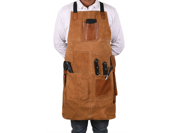 Serena Suede Apron - Tawny Brown - Aaron Leather Goods