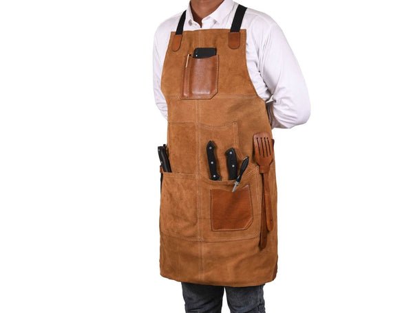 Serena Suede Apron - Tawny Brown - Aaron Leather Goods