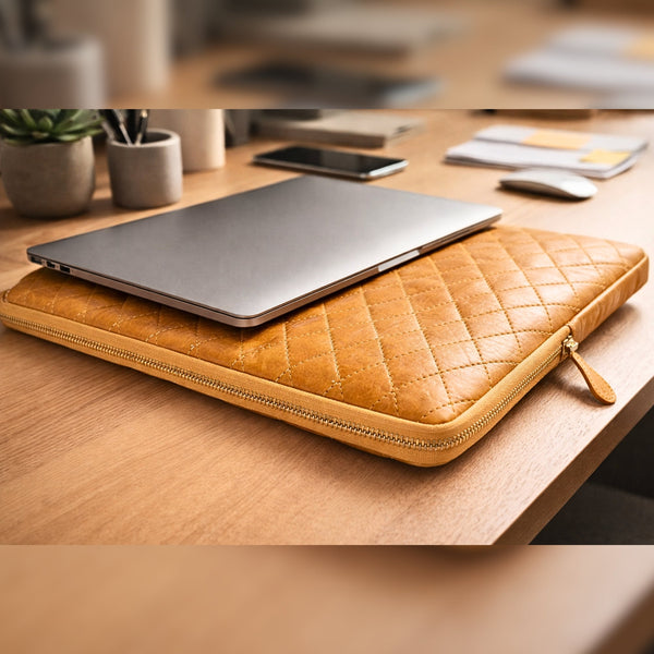 Ardentia Quilted Leather Mackbook Sleeve - Mustard - Aaron Leather Goods
