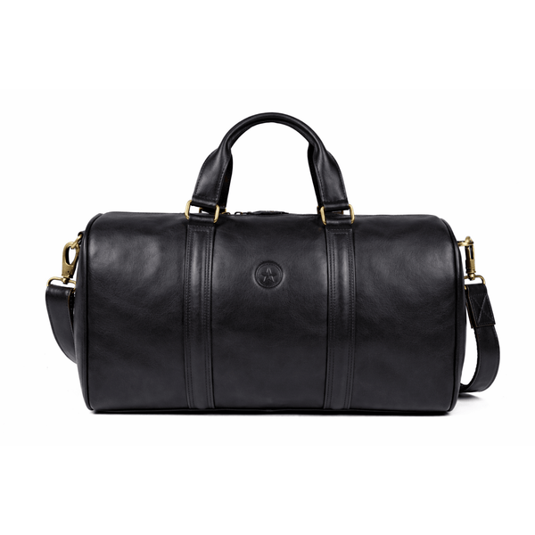 Black Full - Grain Leather Barrel Duffle Bag - Aaron Leather Goods Inc
