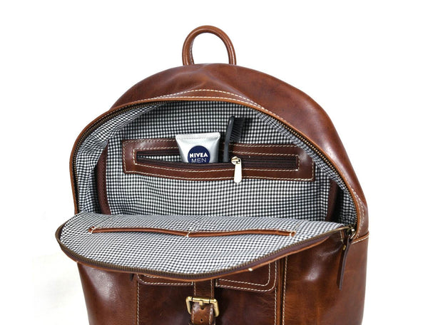 Sagunto Leather Backpack - Walnut Brown - Aaron Leather Goods