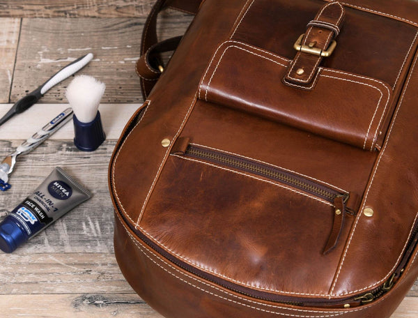 Sagunto Leather Backpack - Walnut Brown - Aaron Leather Goods