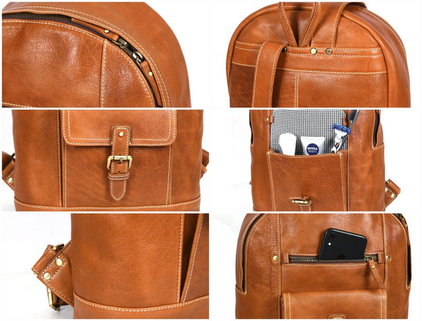 Sagunto Leather Backpack - Caramel Brown - Aaron Leather Goods