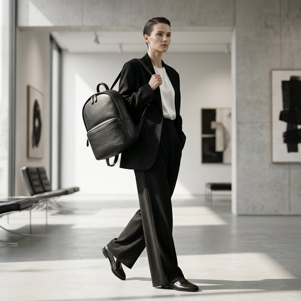 Handcrafted Genuine Leather Minimalist Backpack - Black - Aaron Leather Goods Inc