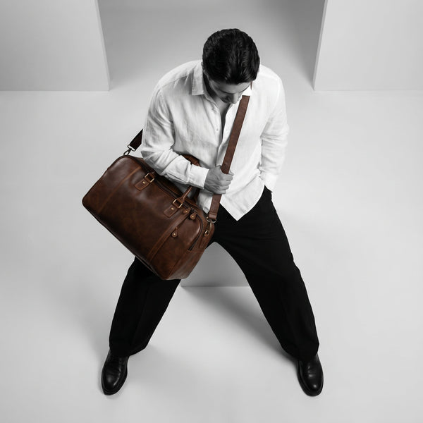 Hard Wax Leather Weekender Duffel Bag – Vintage Travel Holdall - Aaron Leather Goods Inc