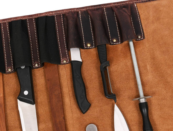 Vicenza Leather Knife Roll - Walnut Brown - Aaron Leather Goods