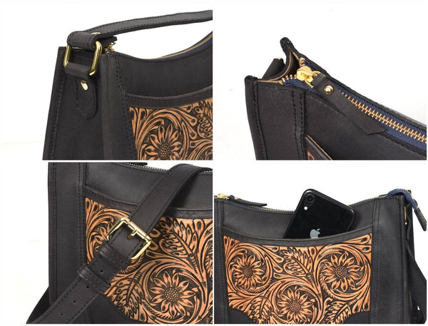Madison Ladies Handmade Bag - Raven Black - Aaron Leather Goods