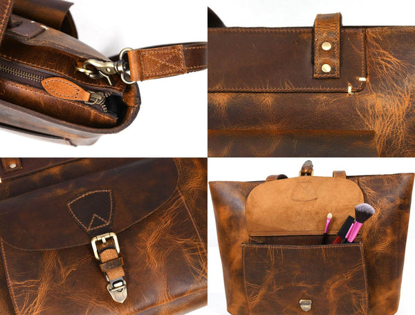 Brittany Travel Tote Bag – Caramel Brown - Aaron Leather Goods
