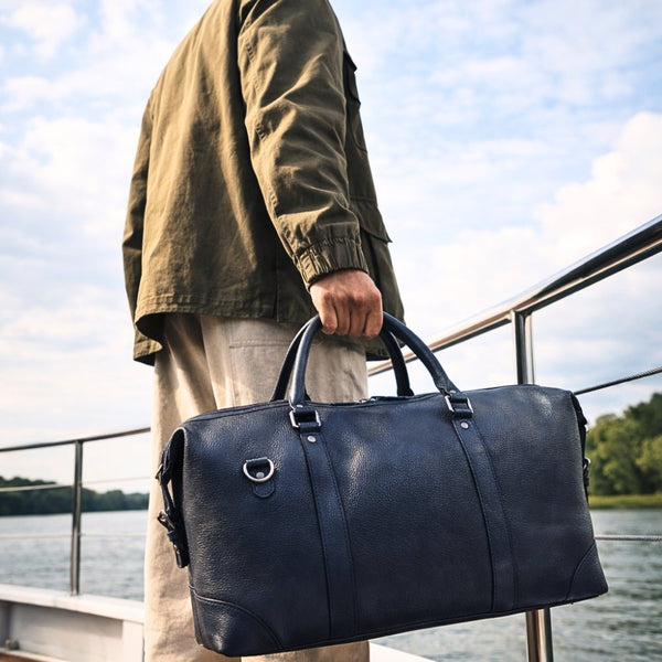 Leather Travel Duffle Bag – 20" Weekender Combo - Aaron Leather Goods