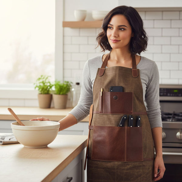 Leon Waxed Canvas Apron - Seaweed Green - Aaron Leather Goods