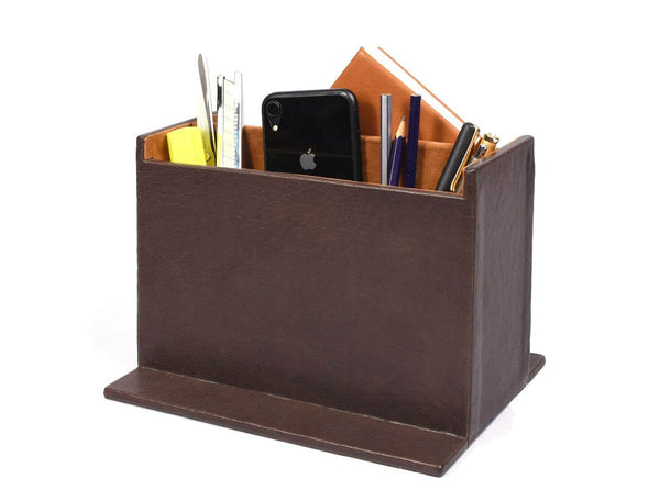 Orizzonte Office Table Organizer - Dark Brown - Aaron Leather Goods