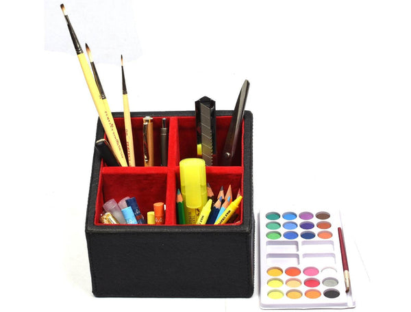 Esagono Leather Desk Organizer - Raven Black - Aaron Leather Goods