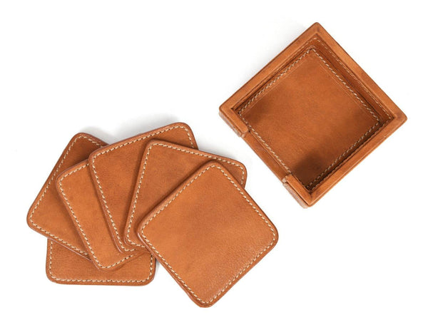 Musa Leather Coaster – Caramel Brown - Aaron Leather Goods