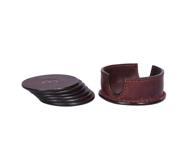 Cannes Leather Coaster - Walnut Brown - Aaron Leather Goods