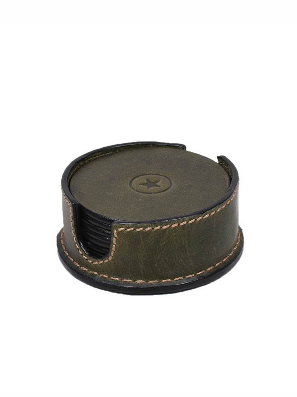 Cannes Leather Coaster - Green - Aaron Leather Goods