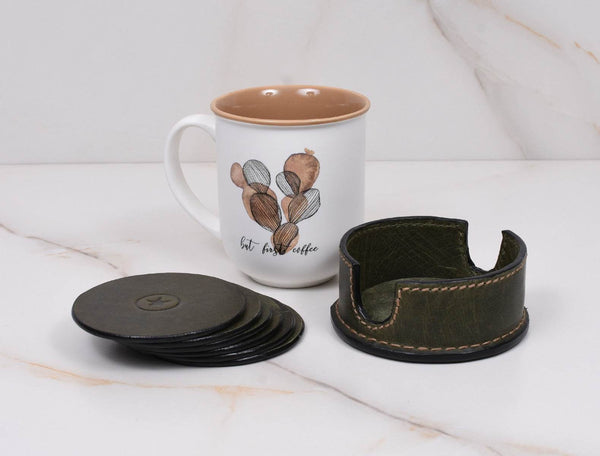 Cannes Leather Coaster - Green - Aaron Leather Goods