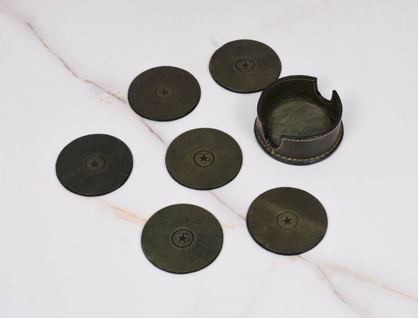 Cannes Leather Coaster - Green - Aaron Leather Goods