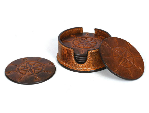 Ronda Leather Coaster - Caramel Brown - Aaron Leather Goods