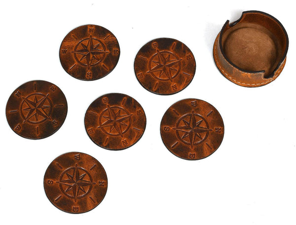 Ronda Leather Coaster - Caramel Brown - Aaron Leather Goods