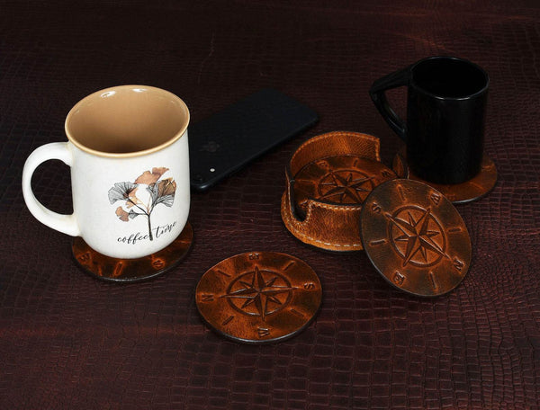 Ronda Leather Coaster - Caramel Brown - Aaron Leather Goods