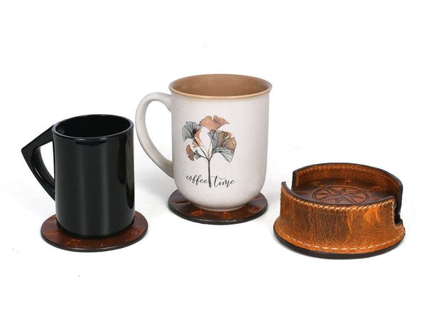 Ronda Leather Coaster - Caramel Brown - Aaron Leather Goods