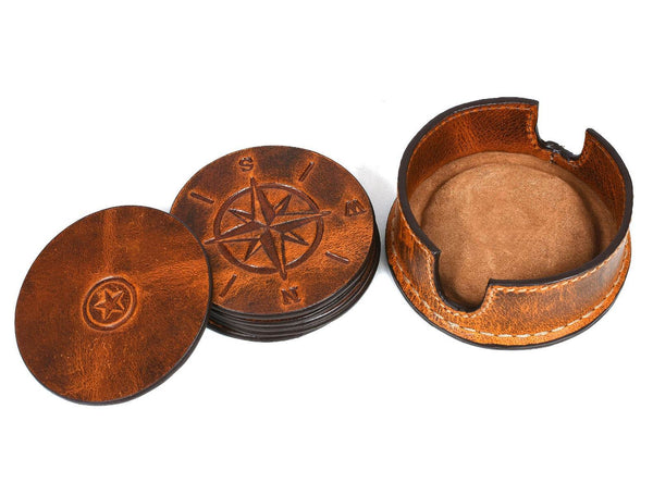 Ronda Leather Coaster - Caramel Brown - Aaron Leather Goods