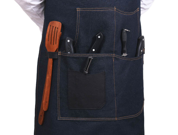 Benito Leather Canvas Apron - Denim Blue - Aaron Leather Goods