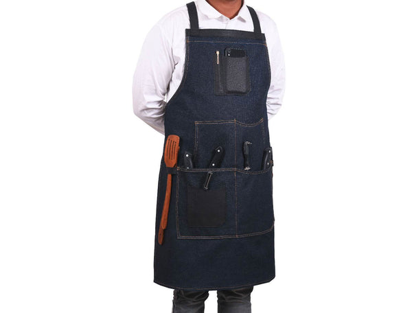 Benito Leather Canvas Apron - Denim Blue - Aaron Leather Goods