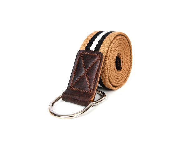 Enova Canvas Belt with D - ring - Coffee - Brown - Aaron Leather Goods