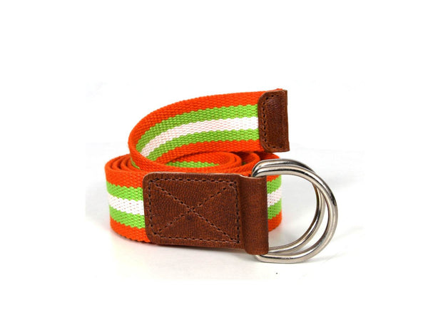 Enova Canvas Belt with D - ring - Orange - Green - Aaron Leather Goods