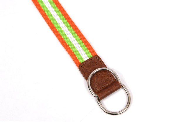 Enova Canvas Belt with D - ring - Orange - Green - Aaron Leather Goods
