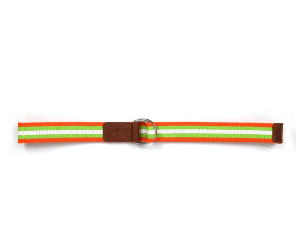 Enova Canvas Belt with D - ring - Orange - Green - Aaron Leather Goods