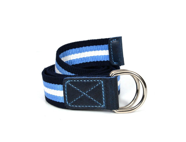 Enova Canvas Belt with D - ring - white - blue - Aaron Leather Goods