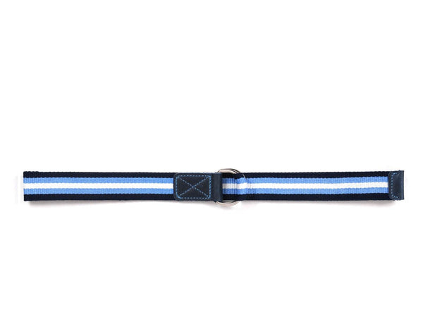 Enova Canvas Belt with D - ring - white - blue - Aaron Leather Goods