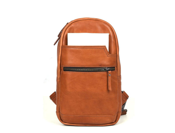 Alvin Leather Backpack - Caramel Brown - Aaron Leather Goods