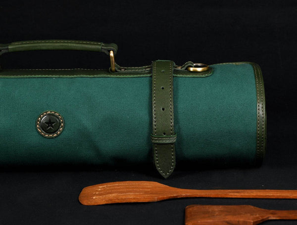 Malaga Canvas Knife Roll - Pine Green - Aaron Leather Goods