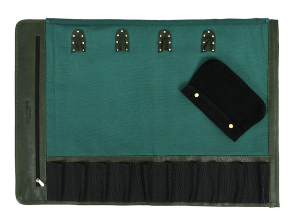 Malaga Canvas Knife Roll - Pine Green - Aaron Leather Goods
