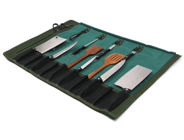 Malaga Canvas Knife Roll - Pine Green - Aaron Leather Goods
