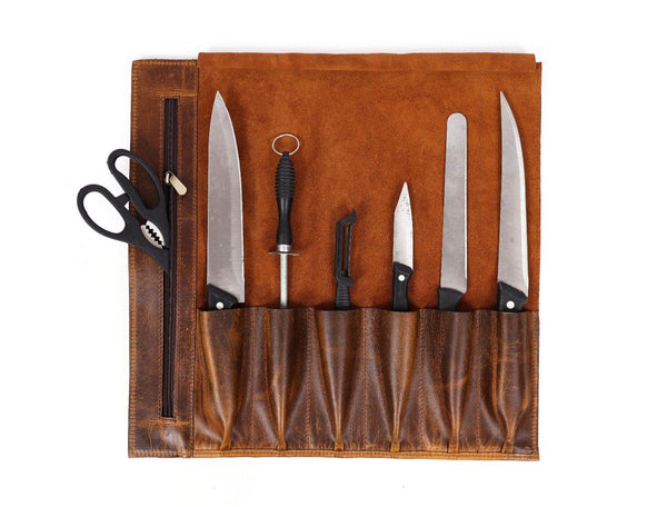 Malaga Leather Mini Knife Roll - Caramel - Aaron Leather Goods