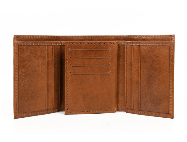 Fremont Leather Tri - fold Mens Wallet - Caramel - Aaron Leather Goods