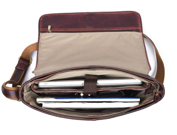 Savona Leather Messenger Bag - Walnut Brown - Aaron Leather Goods