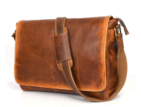 Boulder Leather Messenger Bag & Organizer Combo - Caramel - Aaron Leather Goods