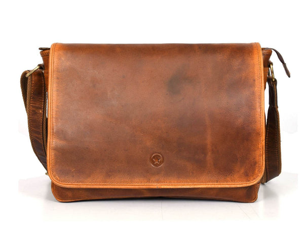 Boulder Leather Messenger Bag & Organizer Combo - Caramel - Aaron Leather Goods