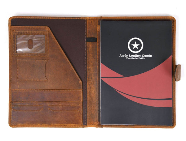 Aaron Leather Goods leather Briefcase & Organizer Combo - Brown - Aaron Leather Goods